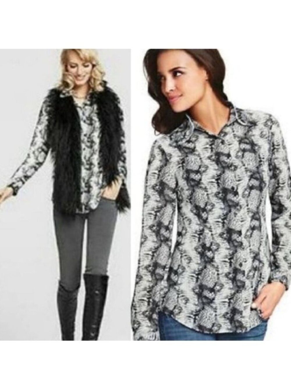 Cabi snakeskin print button down Blouse #988 XS